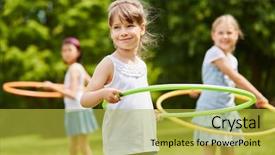  Presentation with children sport - Beautiful PPT layouts featuring summer gymnastics - children making sport with hoops backdrop and a yellow colored foreground