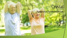  Presentation with active seniors senior couple - Slides enhanced with summer gymnastics - senior couple exercising in park background and a yellow colored foreground