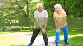  Presentation with gymnastics - Amazing theme having summer gymnastics - senior couple exercising in park backdrop and a tawny brown colored foreground