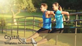  Presentation with exercise - Presentation theme consisting of summer gymnastics - young sporty couple doing exercise background and a yellow colored foreground