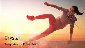  Presentation with sporty - Cool new PPT layouts with summer gymnastics - young sporty woman outdoors backdrop and a coral colored foreground