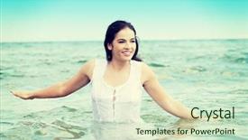  Presentation with water - Colorful presentation design enhanced with summer happy woman in water backdrop and a  colored foreground