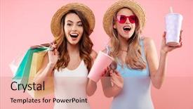  Presentation with summer drinking water - Colorful PPT layouts enhanced with summer hats drinking soda backdrop and a coral colored foreground