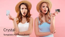  Presentation with pink girly - Audience pleasing slides consisting of summer hats holding credit card backdrop and a coral colored foreground