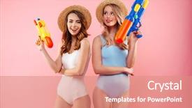  Presentation with cheerful - Slides enhanced with summer hats holding water pistol background and a coral colored foreground