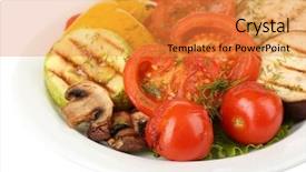  Presentation with white plate - Audience pleasing PPT theme consisting of summer heat - delicious grilled vegetables on plate backdrop and a  colored foreground