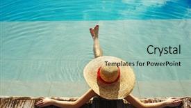  Presentation with relaxing - Audience pleasing presentation consisting of summer heat - woman in hat relaxing backdrop and a mint green colored foreground