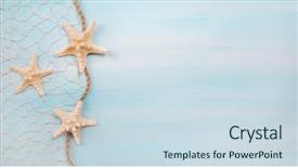  Presentation with shells - Colorful PPT theme enhanced with summer holiday - blue turquoise background with starfishes backdrop and a sky blue colored foreground