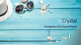  Presentation with hat - Cool new PPT layouts with summer holiday - straw hat sun glasses backdrop and a light blue colored foreground