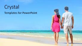  Presentation with tropical top view summer botanical - Theme having hands in beachwear with pink background and a light blue colored foreground