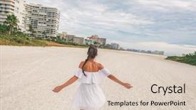  Presentation with honeymoon - Theme consisting of happy beach woman in white background and a lemonade colored foreground