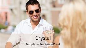  Presentation with dating - Slides featuring summer holidays and dating concept - man drinking wine with woman in cafe in the city background and a lemonade colored foreground