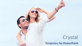  Presentation with dating - Presentation design with summer holidays and dating concept - couple in shades at sea side background and a sky blue colored foreground