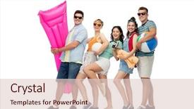  Presentation with beach ball - Slides enhanced with summer holidays and people concept background and a lemonade colored foreground