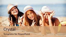  Presentation with holidays - Colorful PPT layouts enhanced with summer holidays and vacation - girls backdrop and a coral colored foreground