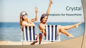  Presentation with shells beach summer holiday - PPT layouts featuring summer holidays and vacation - girls background and a sky blue colored foreground