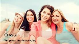  Presentation with holidays - Slide deck having summer holidays and vacation concept - girls with drinks on the beach background and a coral colored foreground