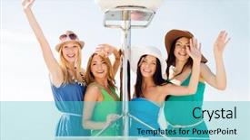  Presentation with yacht - PPT theme enhanced with summer holidays and vacation concept - girls waving on boat or yacht background and a teal colored foreground