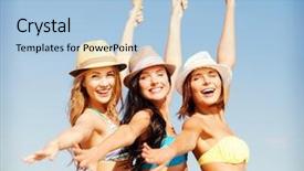  Presentation with holidays - PPT theme with summer holidays and vacation - girls in bikinis eating ice cream on the beach background and a light blue colored foreground