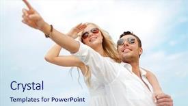  Presentation with summer celebration - Presentation design with summer holidays celebration and dating concept - couple at seaside background and a sky blue colored foreground