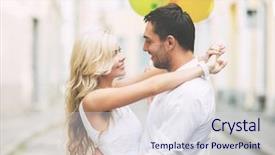  Presentation with summer celebration - Amazing presentation design having summer holidays celebration and dating concept - couple with colorful balloons in the city backdrop and a sky blue colored foreground