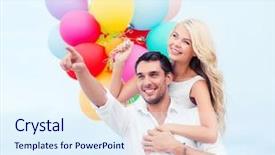  Presentation with summer celebration - Audience pleasing PPT layouts consisting of summer holidays celebration and dating concept - couple with colorful balloons at sea side backdrop and a sky blue colored foreground