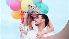  Presentation with summer celebration - Presentation design enhanced with summer holidays celebration and dating concept - couple with colorful balloons at seaside background and a cool aqua colored foreground