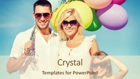  Presentation with summer celebration - Slide deck with summer holidays celebration children and people concept - family with colorful balloons background and a cream colored foreground