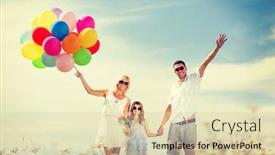  Presentation with summer celebration - PPT theme having summer holidays celebration children and people concept - family with colorful balloons background and a lemonade colored foreground