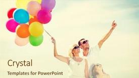  Presentation with summer celebration - Slide set consisting of summer holidays celebration children and people concept - family with colorful balloons background and a cream colored foreground