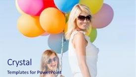  Presentation with summer celebration - Amazing slide deck having summer holidays celebration family children and people concept - mother and child with colorful balloons backdrop and a sky blue colored foreground