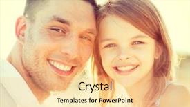  Presentation with happy holidays - Beautiful PPT layouts featuring summer holidays children and people concept - happy father and child girl having fun backdrop and a coral colored foreground