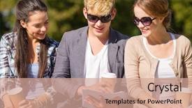  Presentation with files - Cool new slide deck with summer holidays education campus and teenage concept - group of students or teenagers with books notebooks files and folders backdrop and a coral colored foreground