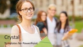  Presentation with black female - Colorful presentation enhanced with summer holidays education campus backdrop and a lemonade colored foreground