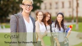  Presentation with teenage - PPT theme enhanced with summer-holidays-education-campus background and a mint green colored foreground