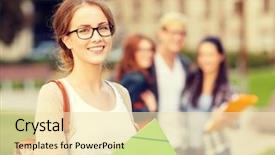  Presentation with black female - Cool new PPT layouts with summer holidays education campus backdrop and a lemonade colored foreground