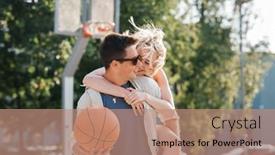  Presentation with young happy couple - PPT theme featuring summer-holidays-love-and-people background and a coral colored foreground