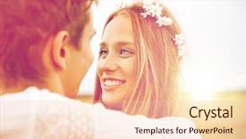  Presentation with love romance - Colorful PPT theme enhanced with summer holidays love romance and people concept - happy smiling young hippie couple hugging outdoors backdrop and a lemonade colored foreground