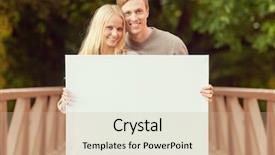  Presentation with relationship - Audience pleasing presentation design consisting of summer holidays love travel tourism relationship and advertisement concept - romantic couple on the bridge with blank white board backdrop and a coral colored foreground