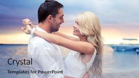  Presentation with dating - Audience pleasing presentation theme consisting of summer holidays people love travel and dating concept - happy couple hugging over sunset beach background backdrop and a light blue colored foreground