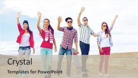  Presentation with teens summer camp - Amazing PPT layouts having summer holidays and teenage concept backdrop and a soft green colored foreground