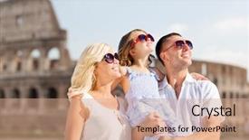  Presentation with family tourism - Slide set having summer holidays travel tourism background and a coral colored foreground