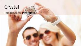  Presentation with tourism selfie - Presentation theme consisting of summer holidays travel vacation tourism background and a  colored foreground