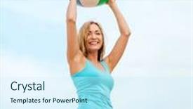  Presentation with beach ball - Presentation theme consisting of summer holidays vacation and beach activities - girl playing ball on the beach background and a cool aqua colored foreground