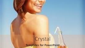  Presentation with holidays - PPT theme with summer holidays vacation and beach concept - girl with bottle of drink on the beach background and a yellow colored foreground