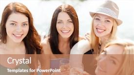  Presentation with summer celebration - Cool new slides with summer holidays vacation and celebration concept - smiling girls with champagne glasses backdrop and a coral colored foreground