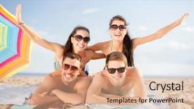  Presentation with summer holiday - Beautiful presentation theme featuring summer holidays vacation and people backdrop and a coral colored foreground