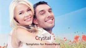  Presentation with dating - Beautiful presentation featuring summer holidays vacation dating love and people concept - happy couple having fun over poppy flowers field and blue sky background backdrop and a lemonade colored foreground