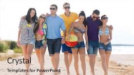  Presentation with happy holidays - Cool new presentation design with summer holidays vacation happy people backdrop and a coral colored foreground