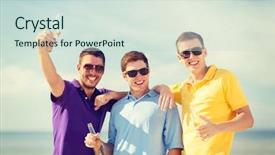  Presentation with alcoholic - Presentation featuring summer holidays vacation happy people concept - group of friends having fun on the beach with bottles of beer or non-alcoholic drinks background and a soft green colored foreground